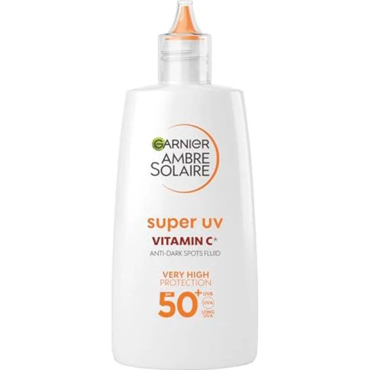 Garnier UV-Sonnenschutzfluid gegen dunkle Flecken, Sehr hoher Sonnenschutz mit LSF 50+, Unsichtbares Finish, Ambre Solaire Super UV Vitamin C Daily Fluid, 1 x 40 ml