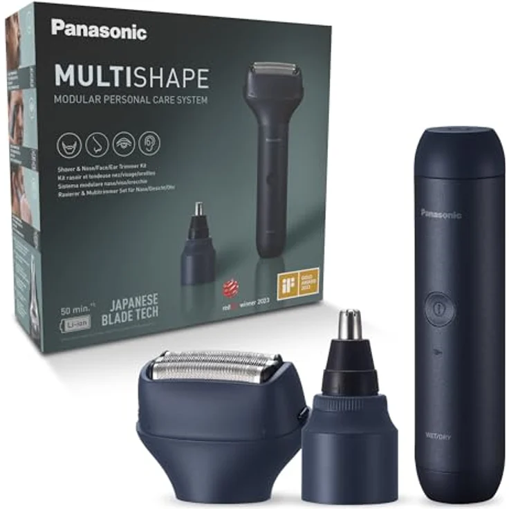 Panasonic Xshape Junior Multishape Set ER-CBL1, ER-CNT1 & ER-CSF1, 3-Klingen-Rasierer mit Aufsatz für Nase und Ohren, wiederaufladbarer Lithium-Ionen-Akku – Bild 1