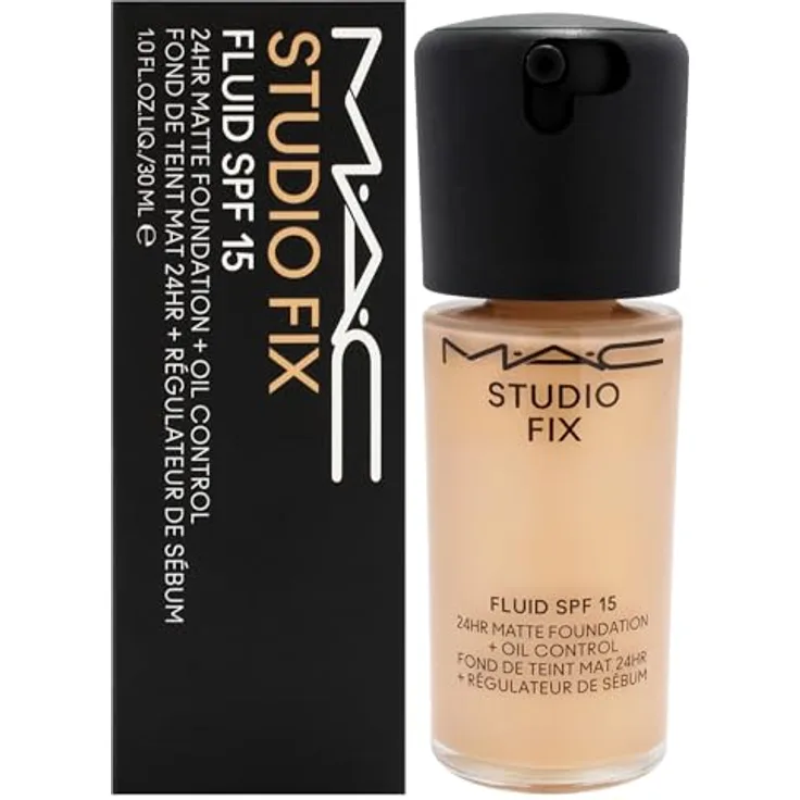 MAC Studio Fix Fluid SPF 15 24Hr Matte Foundation plus Ölkontrolle, NC25 by MAC for Women, Foundation, 24 ml, Mittleres bis vollständig aufbaubares Cover, mattes Finish, Spectrum LSF 15 Schutz