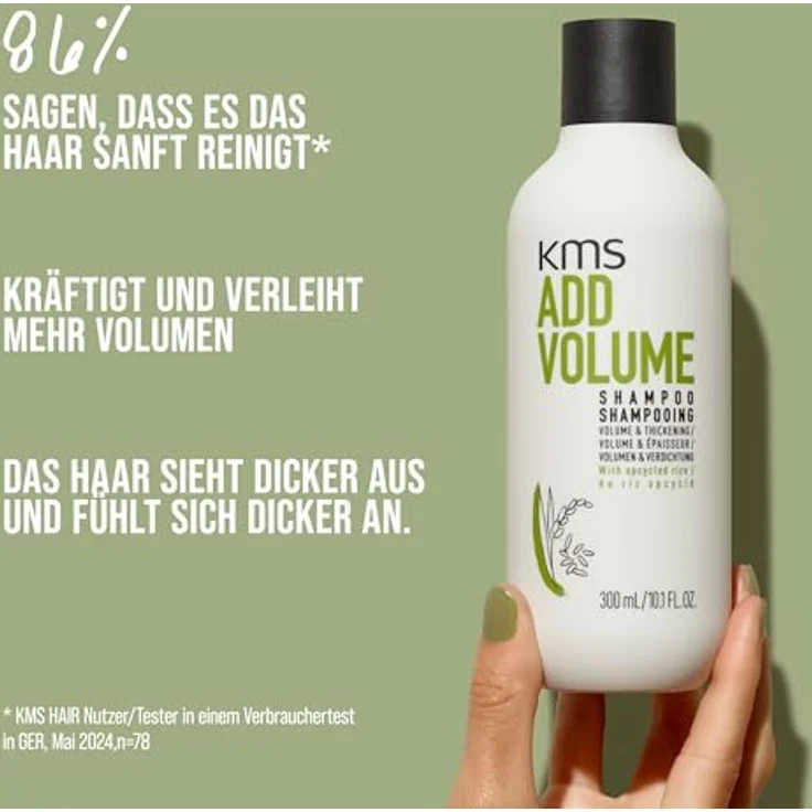 KMS ADDVOLUME Shampoo, für feines bis mittelstarkes Haar, vegane Formulierung mit upgecyceltem Reis, ohne Silikone, 300ml – Bild 3