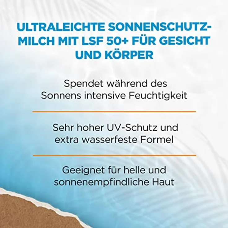 Garnier Sonnenschutzmilch mit LSF 50+, Sehr leichte und rückstandslose Sonnencreme für helle und empfindliche Haut, Ambre Solaire Sensitive expert+, 1 x 175 ml – Bild 2