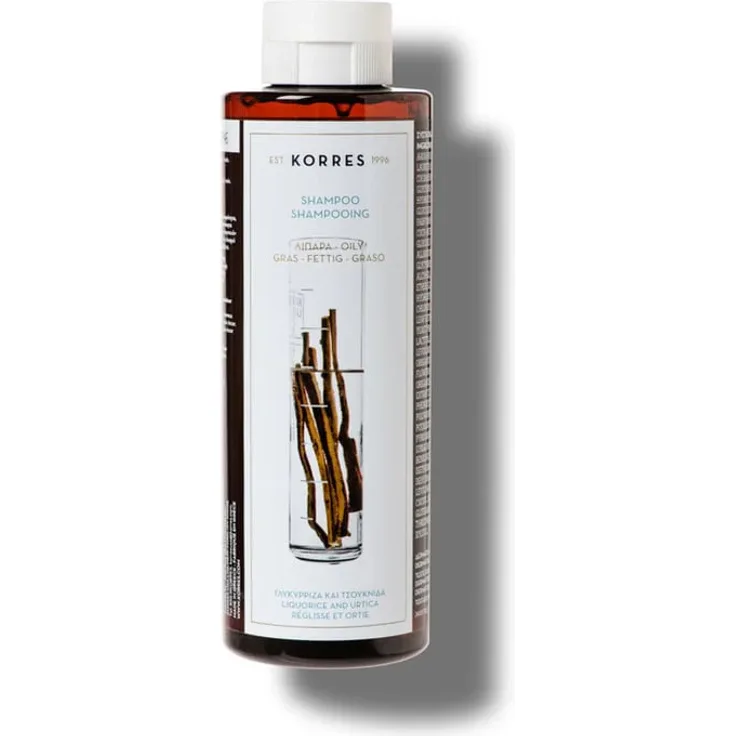 Korres Süßholz & Urtica Shampoo für fettiges Haar, 250ml – reinigt sanft, entfernt überschüssigen Talg, 85.3% natürliche Inhaltsstoffe, ohne Silikone und Sulfate