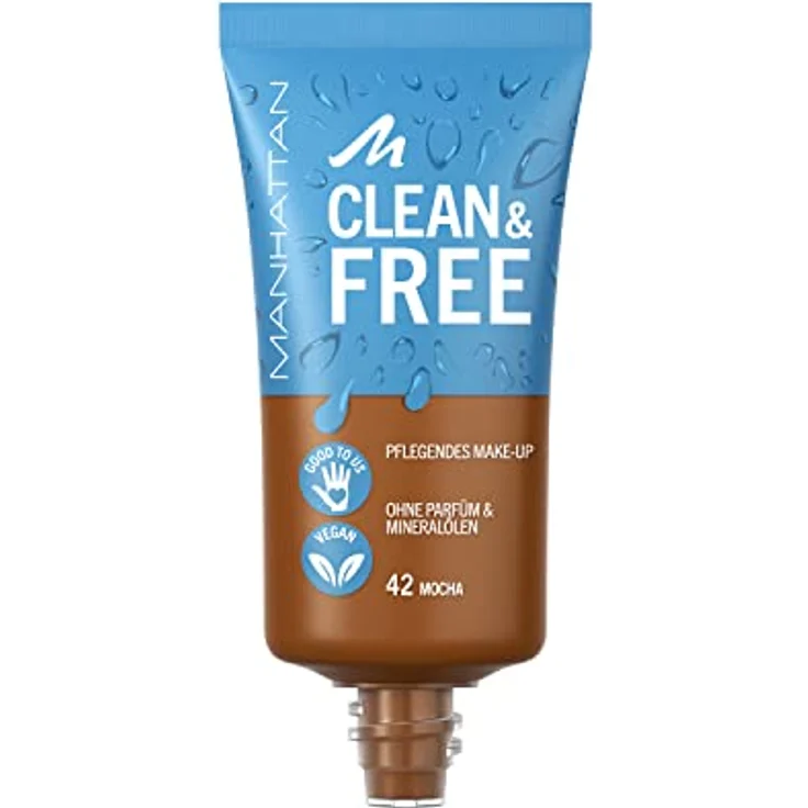 Manhattan Clean & Free Skin Tint Fb. 42 Mocha, feuchtigkeitsspendendes Make-up, vegan, 30 ml – Bild 2