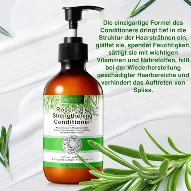 P-Beauty Rosmarin Conditioner 2x300ml, sanfte Spülung für geschädigtes & trockenes Haar, fördert Haarwachstum, enthält Aloe Vera, Rosmarin Mint Aroma – Bild 2