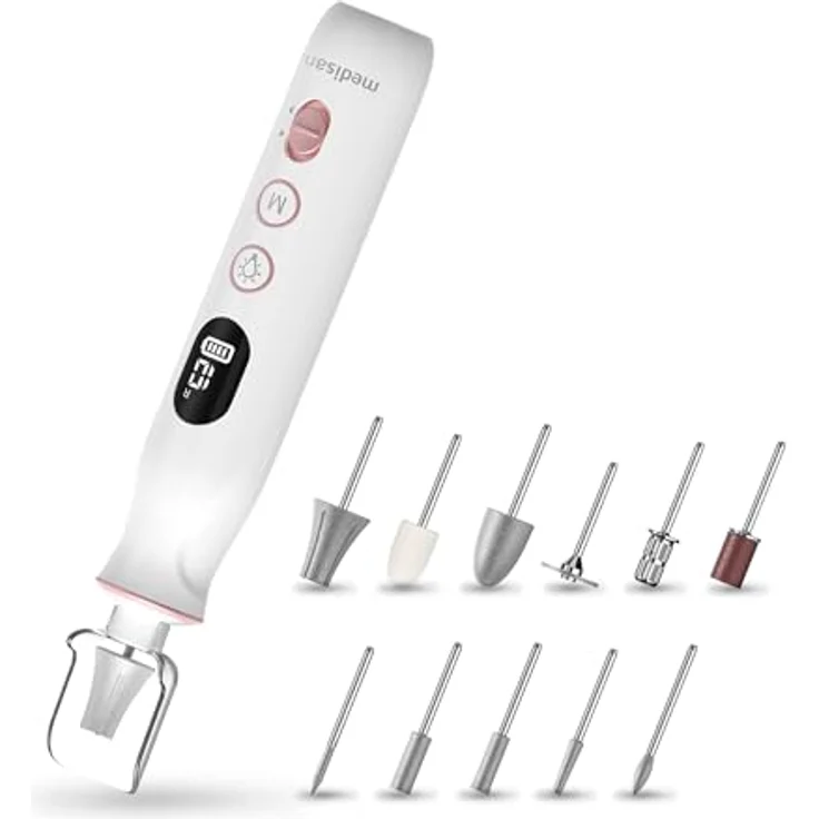 Medisana MP 940 Maniküre-Pediküre-Set, 10-tlg., aufladbar, mit beleuchtetem LCD-Display, 10 Aufsätzen für Nägel, Nagelhaut und Hornhaut – Bild 2