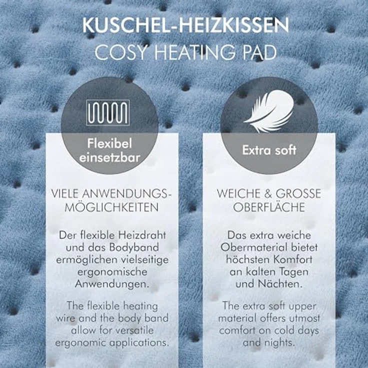 Promed XXL-Heizkissen 60x30cm 100W, flauschiges Sitzkissen mit 6 Heizstufen, Überhitzungsschutz, Gummiklettband & Abschaltautomatik nach 90 Min., waschbar – Bild 5