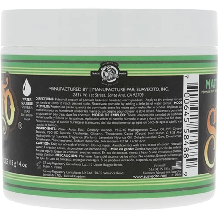 Suavecito Haarstyling Matte Pomade, mittlerer Halt für flexibles Styling, wasserbasiert, 113 g – Bild 2