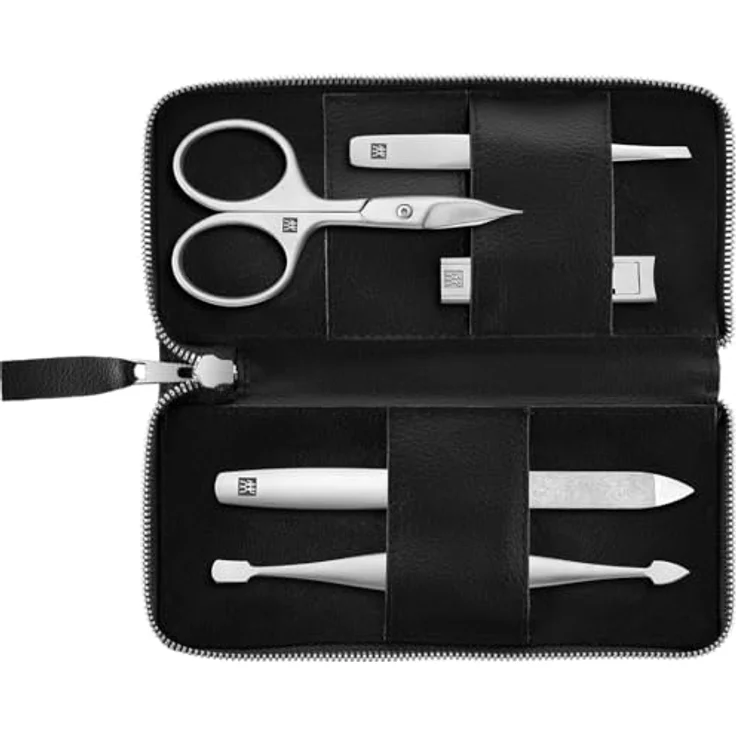 ZWILLING Maniküre Pediküre Set 5tlg., veganes Apfelleder-Etui in schwarz, mit rostfreien Edelstahlinstrumenten für professionelle Nagelpflege – Bild 1