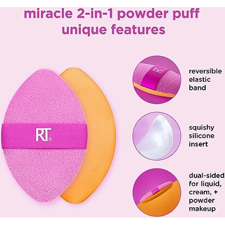 Real Techniques Miracle 2-in-1 Puderquaste, doppelseitiges Make-Up-Blending Puff, wendbares Gummiband, Präzisions-Make-up-Schwamm & Puderquaste, für flüssige, cremefarbene und puderförmige Produkte, 1 – Bild 5