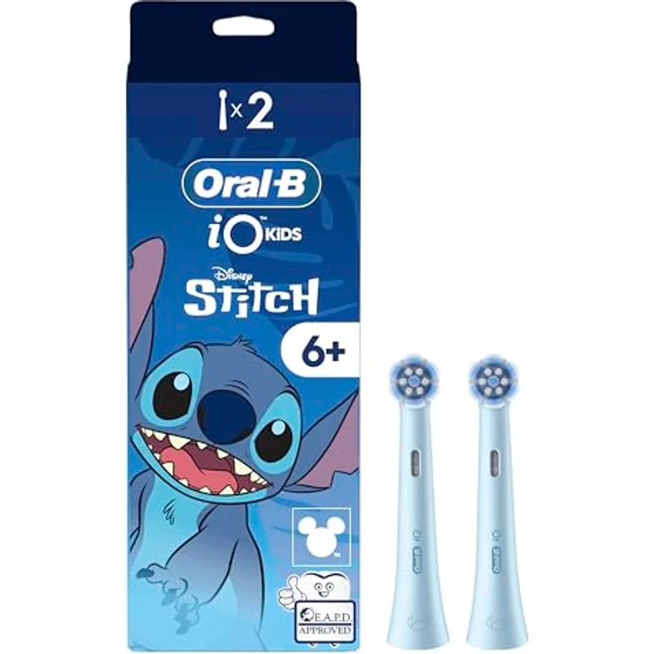 Oral-B iO Kids 6+ Disney Stitch Aufsteckbürsten, sanft zu Zähnen & Zahnfleisch, für Kinder ab 6 Jahren, blau, 2 Stück – Bild 1