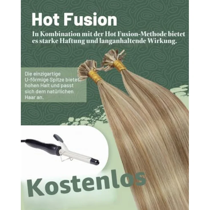 Ugeat Bonding Extensions Echthaar Goldbraun Blond, 35 cm, 50 Strähnen, U Tip Keratinbonds, nahtlos und hitzebeständig bis 180 °C, #10/613 – Bild 4