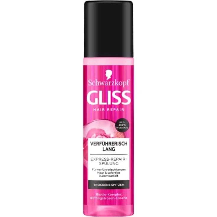 Gliss Express-Repair-Spülung Verführerisch Lang (200 ml), Haarspülung für verführerisch langes Haar, Pflegespülung mit Hitzeschutz für Schutz vor zukünftigen Haarschäden