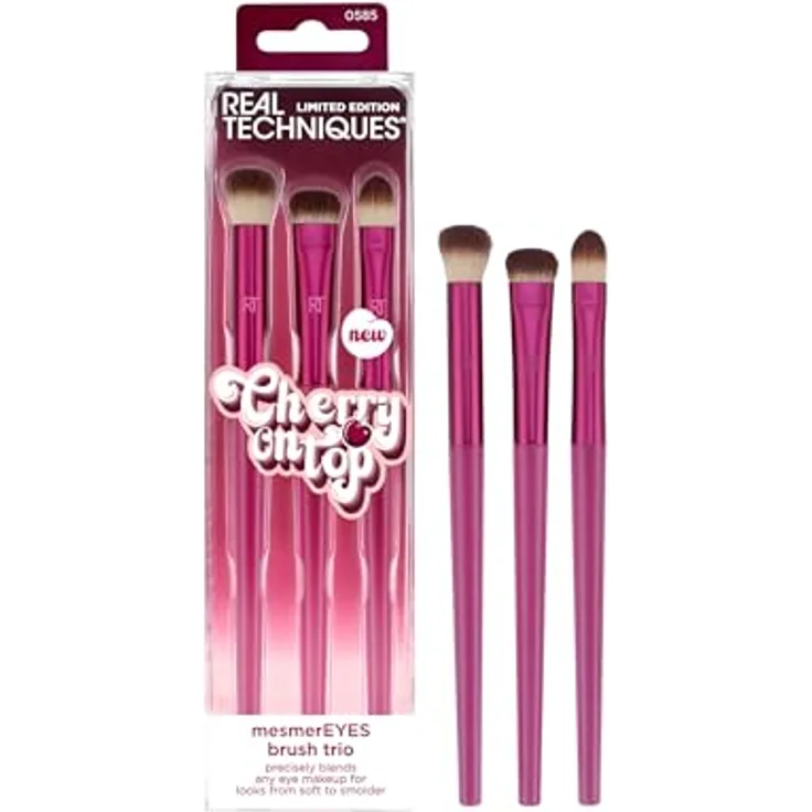 Real Techniques Cherry On Top MesmerEyes Augen-Make-up-Pinselset, Profi Pinsel Set für Damen, 3 St.