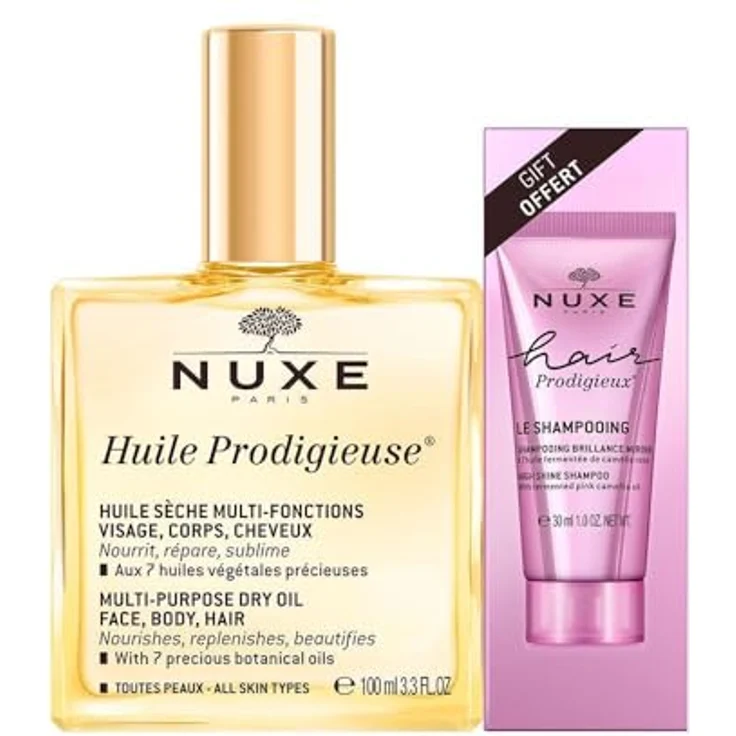 Nuxe Huile Prodigieuse 100 ml + Hair Prodigieux Le Shampoo Brillance Miroir 30 ml Offert - Nuxe Haarpflege Set für Glanz
