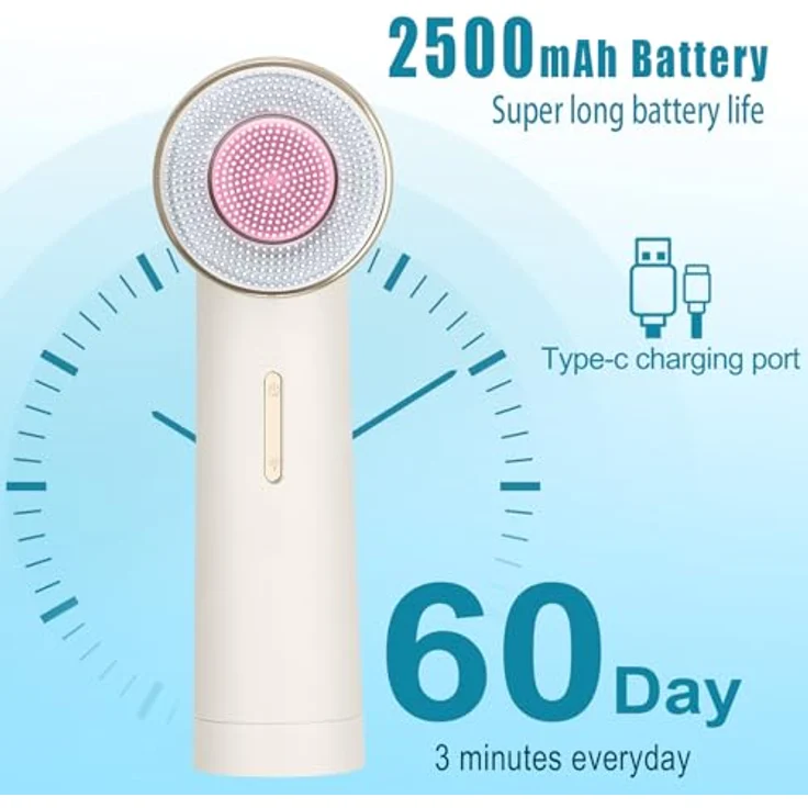 MYCARBON Elektrische Gesichtsbürste mit Bidirektionaler Mikrozirkulationstechnologie, 2500mAh Akku, IPX7 wasserdicht, für alle Hauttypen, Fleischfarben – Bild 4