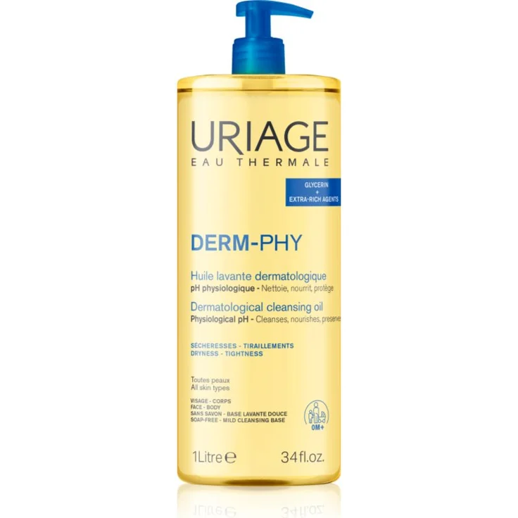 Uriage DERM-PHY Dermatological Cleansing Oil, nährendes Duschgel für trockene Haut, 1000 ml – Bild 1