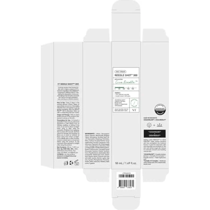 VT Cosmetics Reedle Shot 300, Mikro-Nadel Gesichtsbooster mit Cica Reedle™-Technologie und Hyaluronsäure, 50 ml, für strahlende Haut – Bild 7