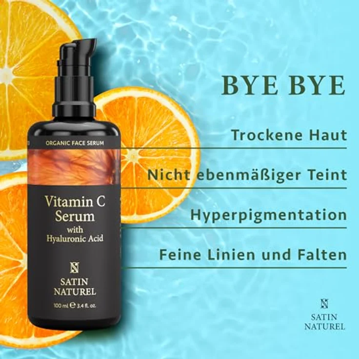 SatinNaturel Vitamin C Serum Gesicht 100 ml - Hochdosiert auf Bio Aloe Vera Basis mit Hyaluron - Anti Aging - Skincare Vegan - Naturkosmetik – Bild 3