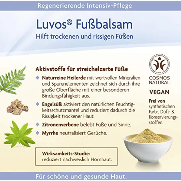 Luvos Heilerde Fußcreme Intensivpflege Hornhautcreme 75 ml, Vegan & Natürliche Aktivstoffe, für trockene Füße – Bild 4