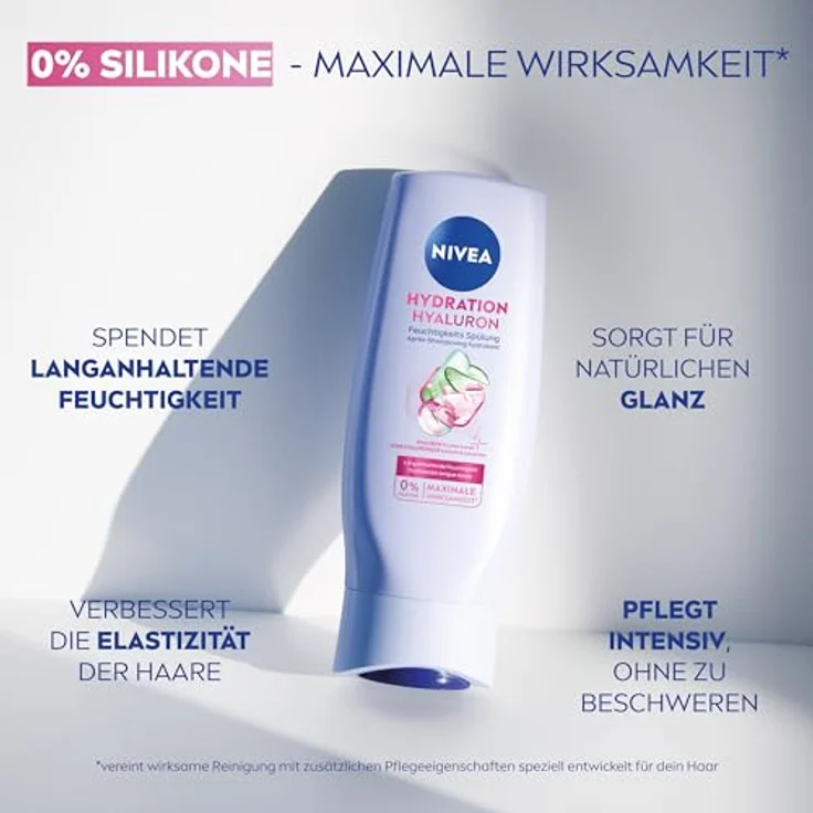 NIVEA Hydration Hyaluron Feuchtigkeits-Spülung 200 ml, Conditioner mit Hyaluron & Gurkenextrakt für strahlenden Glanz & Spannkraft, vegan – Bild 3