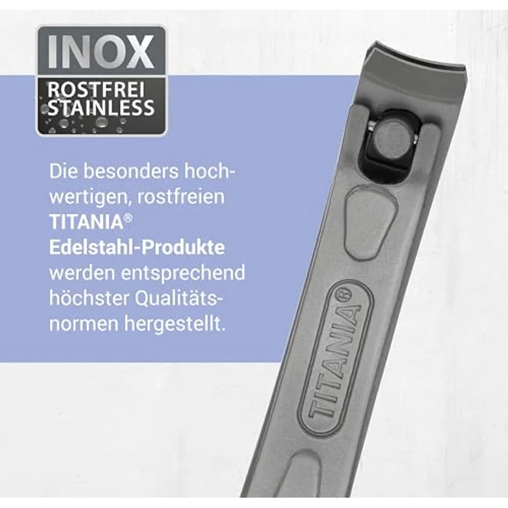 TITANIA Edelstahl Nagelknipser für Finger- & Fußnägel, optimiert für dicke Nägel, rostfreier Edelstahl, ergonomisches Design, grau – Bild 4
