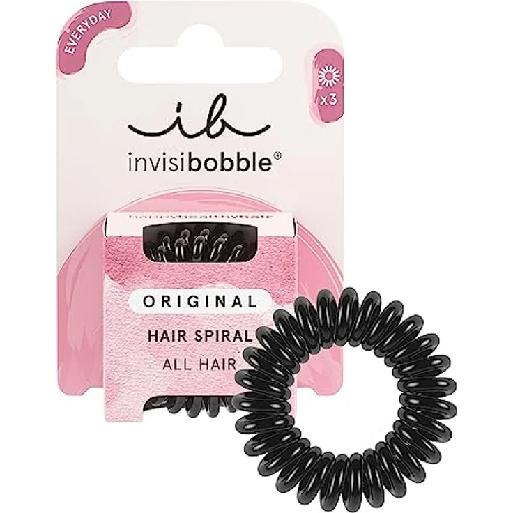 invisibobble Original Haargummi True Black I 3x Spirale Haargummis schwarz für Mädchen, Damen & Herren I starker Halt & haarschonend I das Original, designed im Herzen Münchens – Bild 1