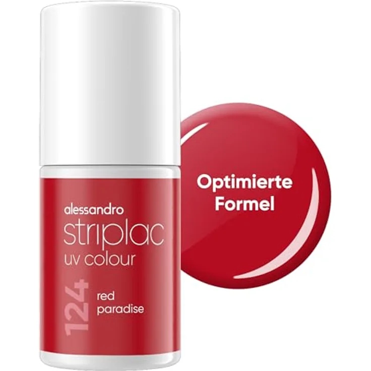 alessandro Striplac UV-Nagellack Red Paradise, kratzfest & deckend, hält bis zu 15 Tage, leicht aufzutragen, schonende Abziehtechnologie, vegan, rot, 6,5ml