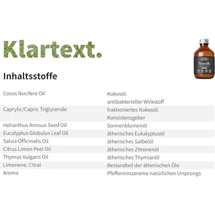 Niyok Mundspülung Mundziehöl, natürliche Pflege mit Bio-Kokosöl und erfrischender Pfefferminze, 200ml in plastikfreier Glasflasche – Bild 2