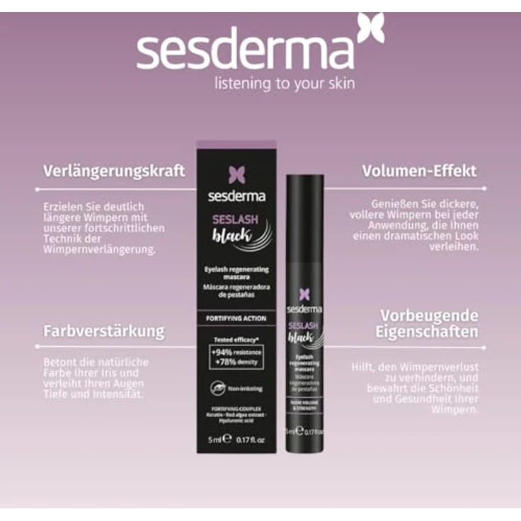SESDERMA Seslash Black Regenerierende Mascara 5ml - Wimpernstärkende & Feuchtigkeitsspendende Formel, Rotalgen & Hydrolysiertes Keratin, Schwarz – Bild 2