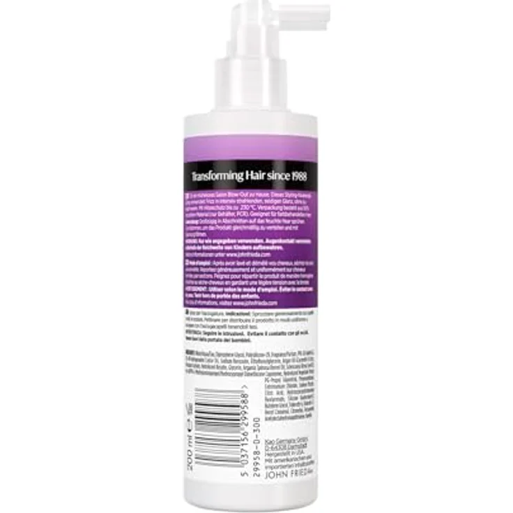John Frieda Frizz Ease Unendlich Smooth Salon Blow-Out Spray, 200 ml, für mitteldickes bis dickes, farbbehandeltes Haar, Frizz-Bändige Wirkung, Hitzeschutz bis 230 °C – Bild 2