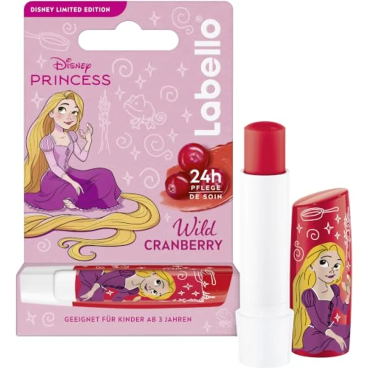Labello Wild Cranberry Limited Disney Princess Edition, Lippenpflegestift mit fruchtigem Aroma, 24h Pflege für Kinder ab 3 Jahren (4,8 g) – Bild 1