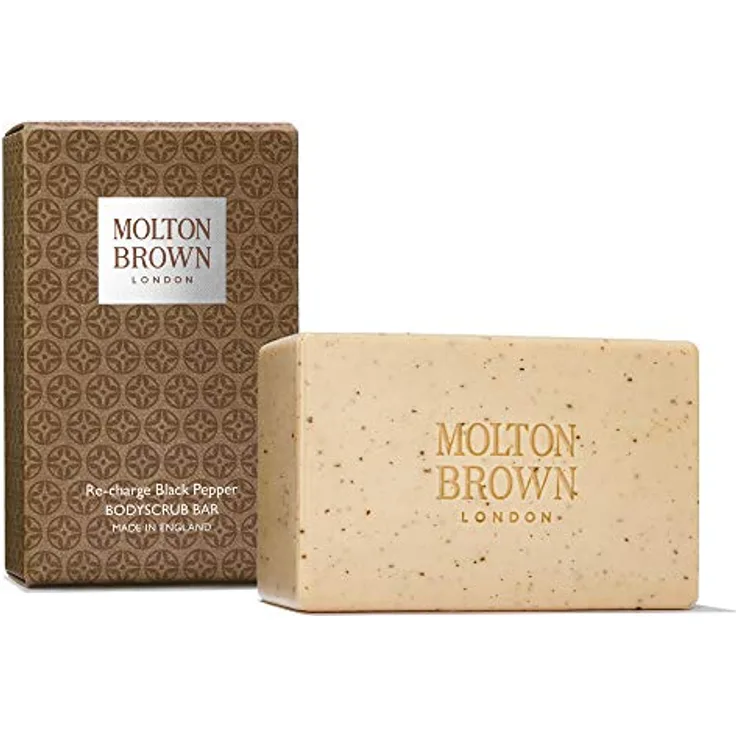 Molton Brown Re-charge Black Pepper Feste Körperpeelingseife, feuchtigkeitsspendend mit schwarzen Pfefferkörnern, 251g