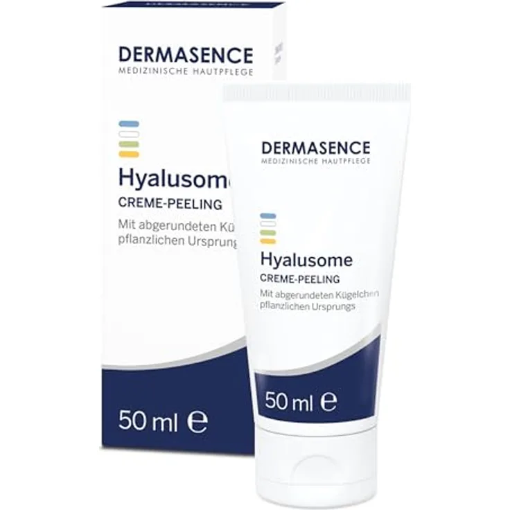 DERMASENCE Hyalusome Creme-Peeling, 50 ml - Pflegendes, mechanisches Peeling - entfernt abgestorbene Hautschuppen und löst Mitesser - mit natürlichen gehärteten Rizinuskügelchen - mit Vitamin E