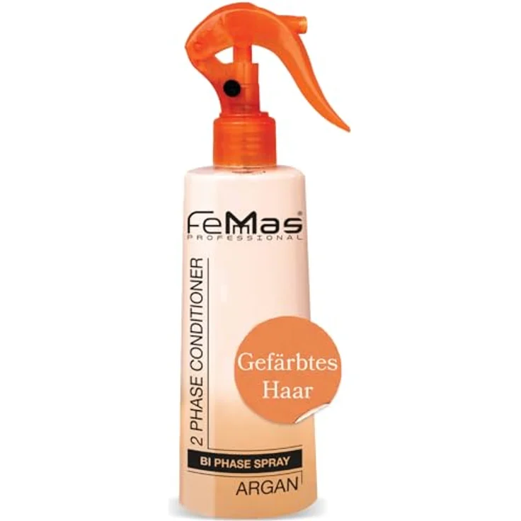FemMas Bi-Phase Arganöl Leave In Conditioner Sprühkur 320ml, 2-Phasen Feuchtigkeitsspray für gefärbte und aufgehellte Haare, Anti-Frizz Detangler Haarpflege-Spray ohne Ausspülen – Bild 1