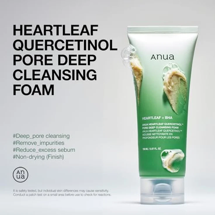 ANUA Heartleaf Quercetinol Porentiefenreinigungsschaum, Gesichtsreiniger mit 0,5 % BHA, Hyaluronsäure und Glycerin, für doppelte Reinigung und Mitesserentfernung, 150 ml – Bild 2