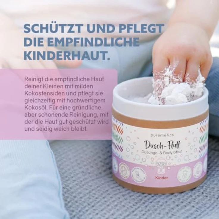 puremetics 3in1 Dusch-Fluff für Kinder, veganes Duschgel und Seife mit fruchtigem Kaugummi-Duft, 200 g – Bild 3