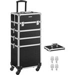 SONGMICS Alu Trolley, Kosmetikkoffer mit Rollen, Friseurkoffer, Schminkkoffer ohne Inhalt, Handgepäck, Beauty Case, 4 in 1, XXL, schwarz JHZ06B - Robuster Beauty Case mit Aluleiste, geräumige Aufteilung und Abschließfunktion
