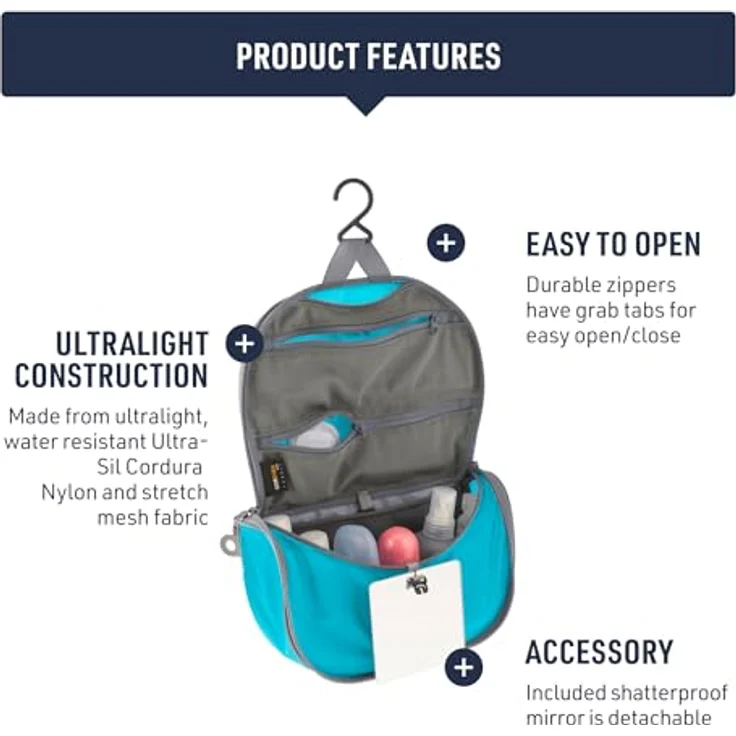 Sea To Summit Ultra-Sil Hanging Toiletry Bag, Beauty Case, grau, 3 l, wasserabweisend, mit Haken und Spiegel – Bild 6