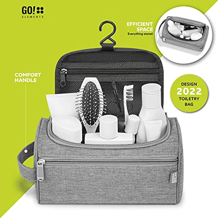 GO!elements® Smart Kulturbeutel Männer Kulturtasche zum Aufhängen Herren & Damen - Kosmetiktasche Männer Frauen für Koffer & Handgepäck - Waschtasche Reise-Tasche, Farbe:Grau – Bild 2