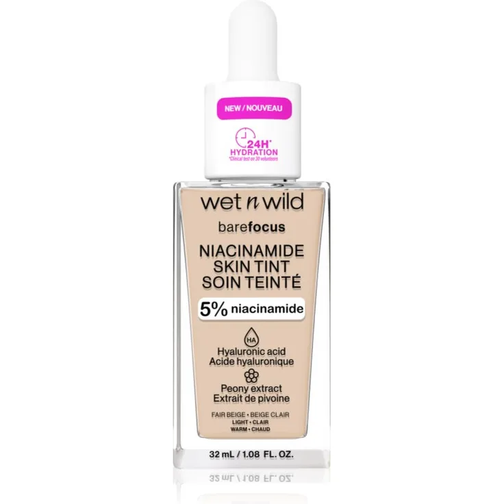 Wet n Wild Bare Focus Niacinamide Skin Tint, feuchtigkeitsspendendes Make-up in Fair Beige (Warm), 32 ml
