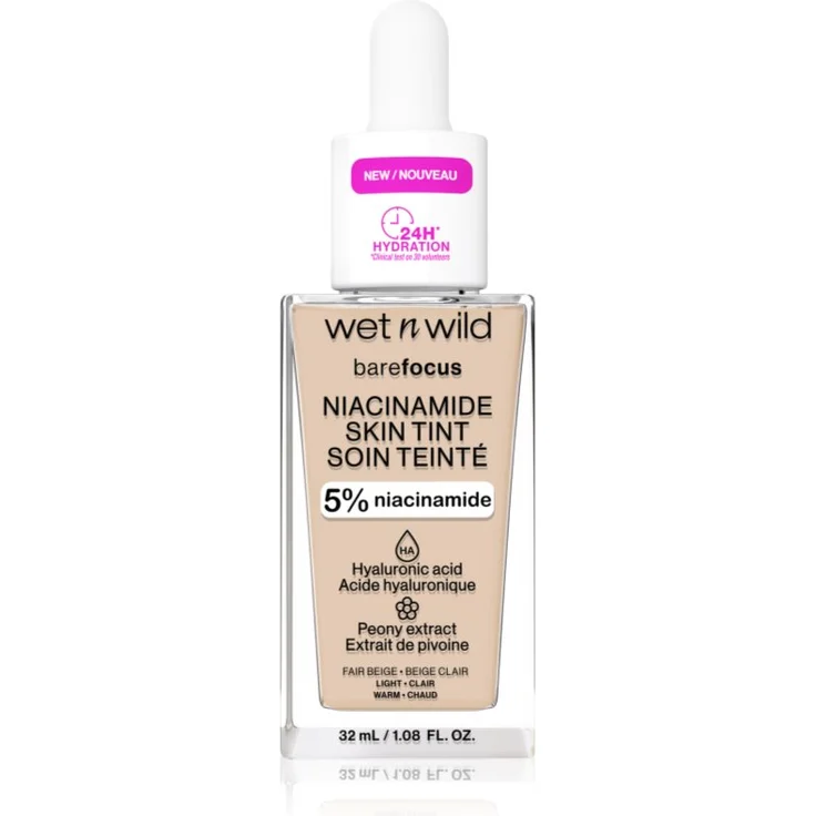 Wet n Wild Bare Focus Niacinamide Skin Tint, feuchtigkeitsspendendes Make-up in Fair Beige (Warm), 32 ml