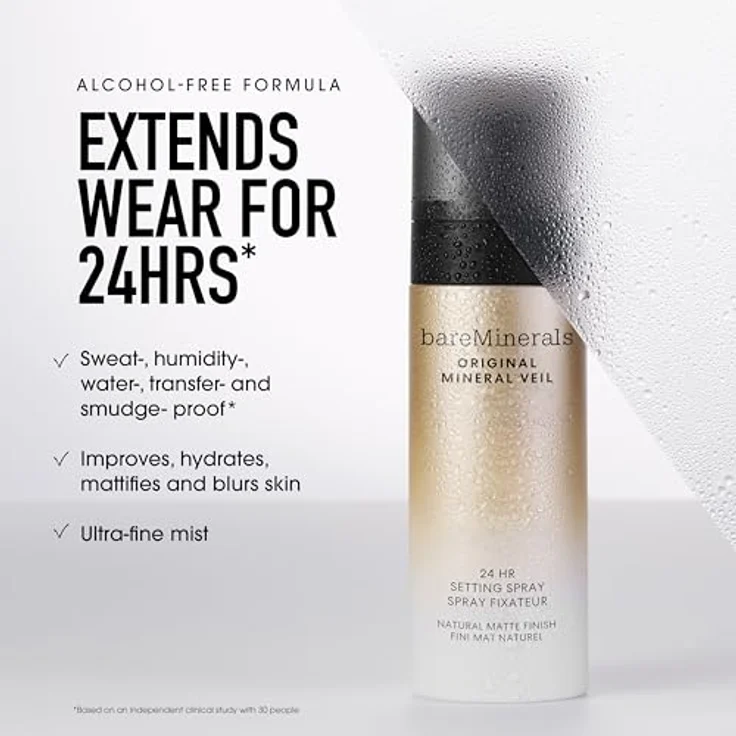 bareMinerals Original Mineral Veil 24HR Natural Matte Setting Spray, alkoholfreies Fixing Spray für 24 Stunden Halt, mattierend und schweiß- sowie wasserresistent – Bild 3