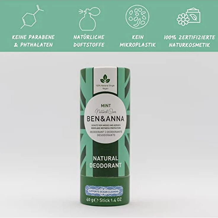 BEN&ANNA veganes Papertube Deo MINT | zertifizierte Naturkosmetik Deocreme | plastikfreies Deodorant 40g – Bild 3