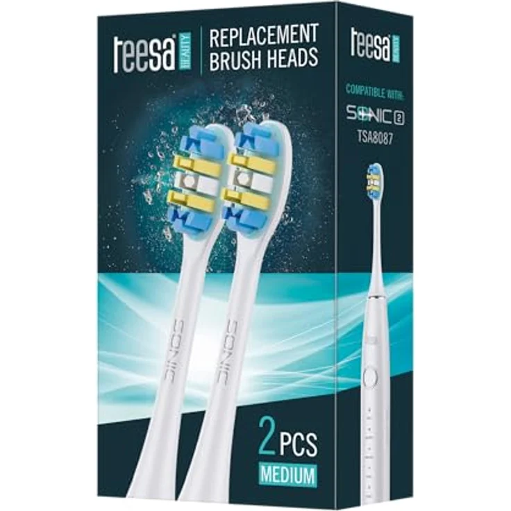 Teesa TSA8088-W SONIC 2 Ersatzzahnbürsten, mittlere Härte, 2er Pack für effektive Mundhygiene – Bild 3