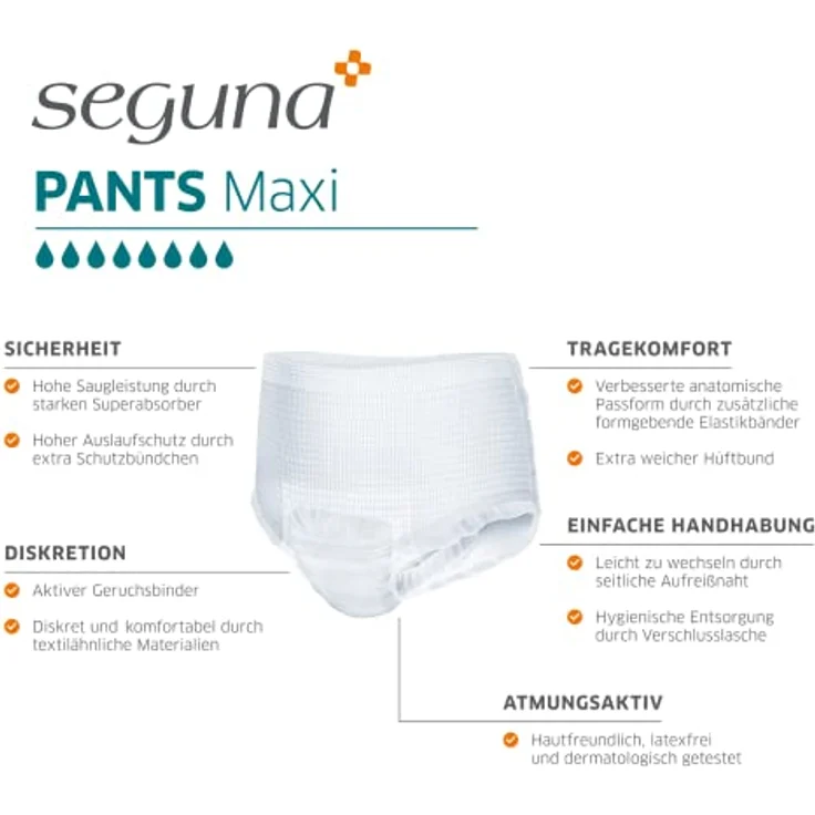 Seguna SEGUNA Pants Maxi, Inkontinenz Pants, Windelhosen für Erwachsene, Frauen, Männer, Inkontinenzhosen bei Blasenschwäche (M (Beutel 20 Stück)), Saugleistung 2.100 ml, für Hüftumfang 80-110 cm, neutraler Versand – Bild 5