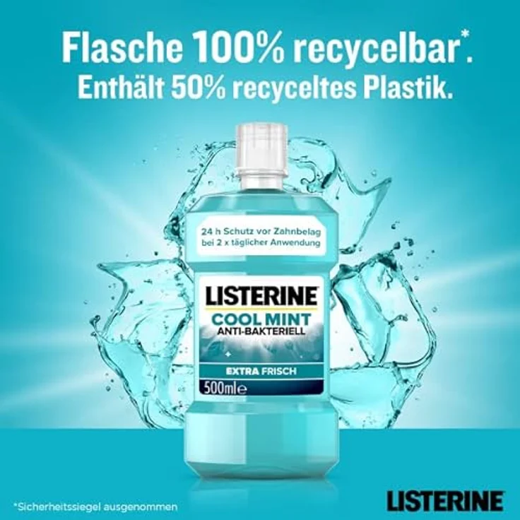 LISTERINE Cool Mint (500 ml), antibakterielle Mundspülung mit ätherischen Ölen und intensivem Minzgeschmack – Bild 5