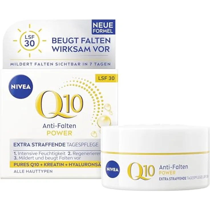 NIVEA Anti-Falten POWER Q10 Extra Straffende Tagespflege LSF 30, Gesichtspflege mit purem Q10, Kreatin & Hyaluronsäure, 50 ml