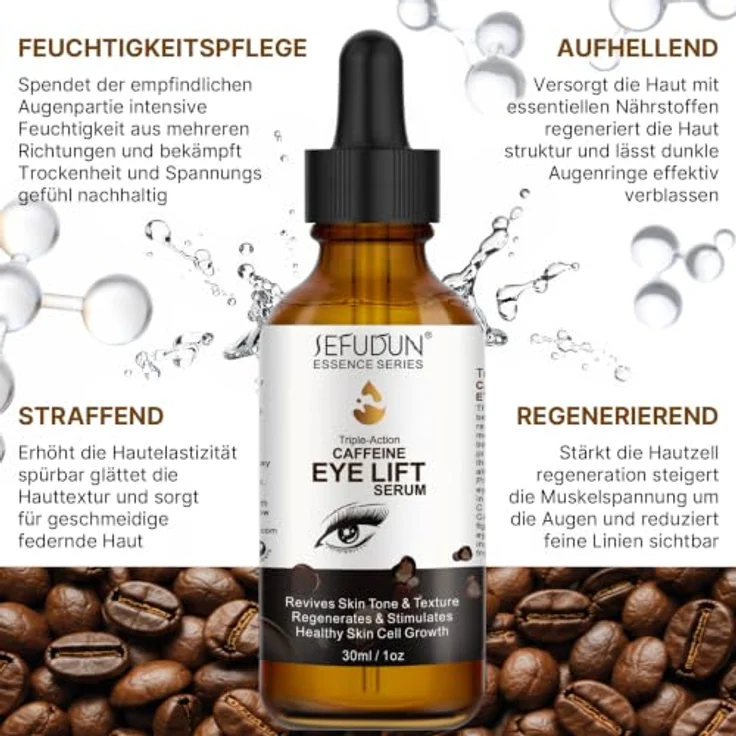 P-Beauty Augenserum mit Koffein, Kollagen & Hyaluronsäure, 30 ml - Reduziert Augenringe & Schwellungen, 100% vegan – Bild 4