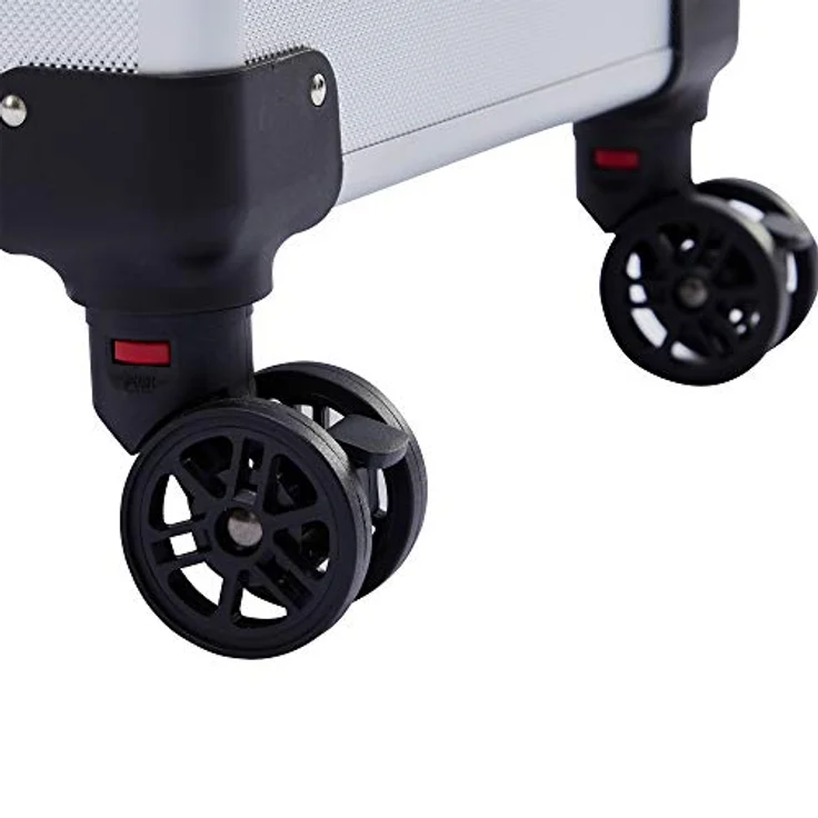 Arebos 4-in-1 Kosmetikkoffer | 4 Fächer & 1 Schublade | Teleskop- und Tragegriff | 8 Schlösser | 4X 360°-Rollen | Samtfutter | Trolley | Make-Up Koffer | Silber – Bild 5