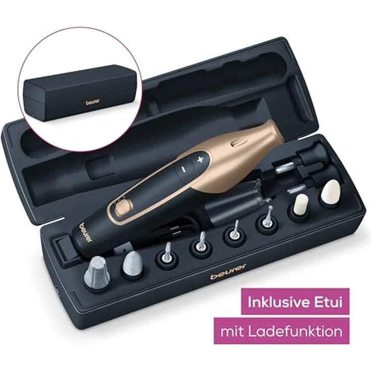 Beurer MP 84 Special Edition Maniküre-/Pediküreset, elektrische Nagelfeile mit Akku, 10 Aufsätze, LED-Licht, inkl. Aufbewahrungsetui, bis zu 4400 U/min, Nagelfräser zur Hand- und Fußpflege, schwarz – Bild 4